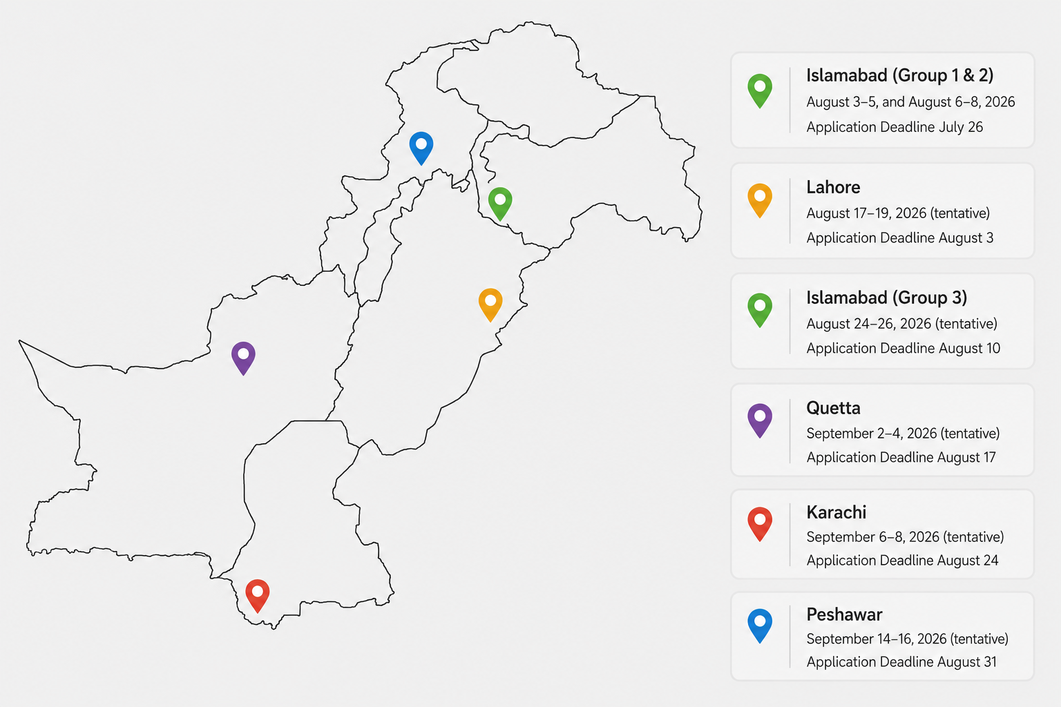 Workshop Locations, Dates and Application Deadlines